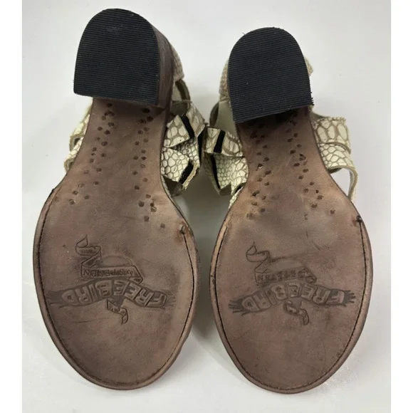 Freebird by Steven Rare Claw Python Snake Heel Sandals Strappy Cream Size 7 EUC - Picture 15 of 16